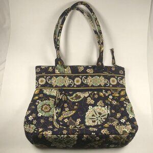 Stephanie Dawn Blue Green Indigo Garden Quilted Large Tote Bag Shoulder Purse